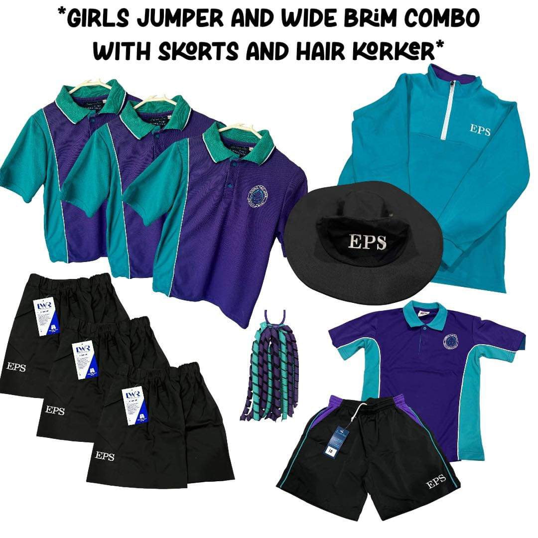 Girls Kindy Pack #1 Polo Shirt and Skorts, Sports Uniform, Hat and Jumper