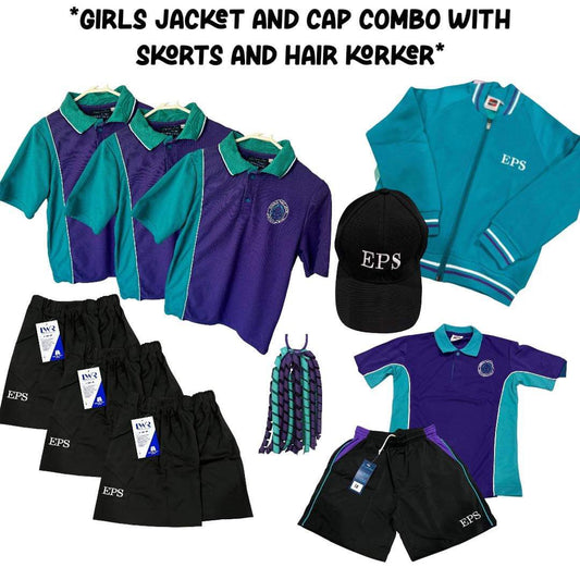 Girls Kindy Pack #4 Polos and Skorts, Sports Uniform, Cap and Jacket