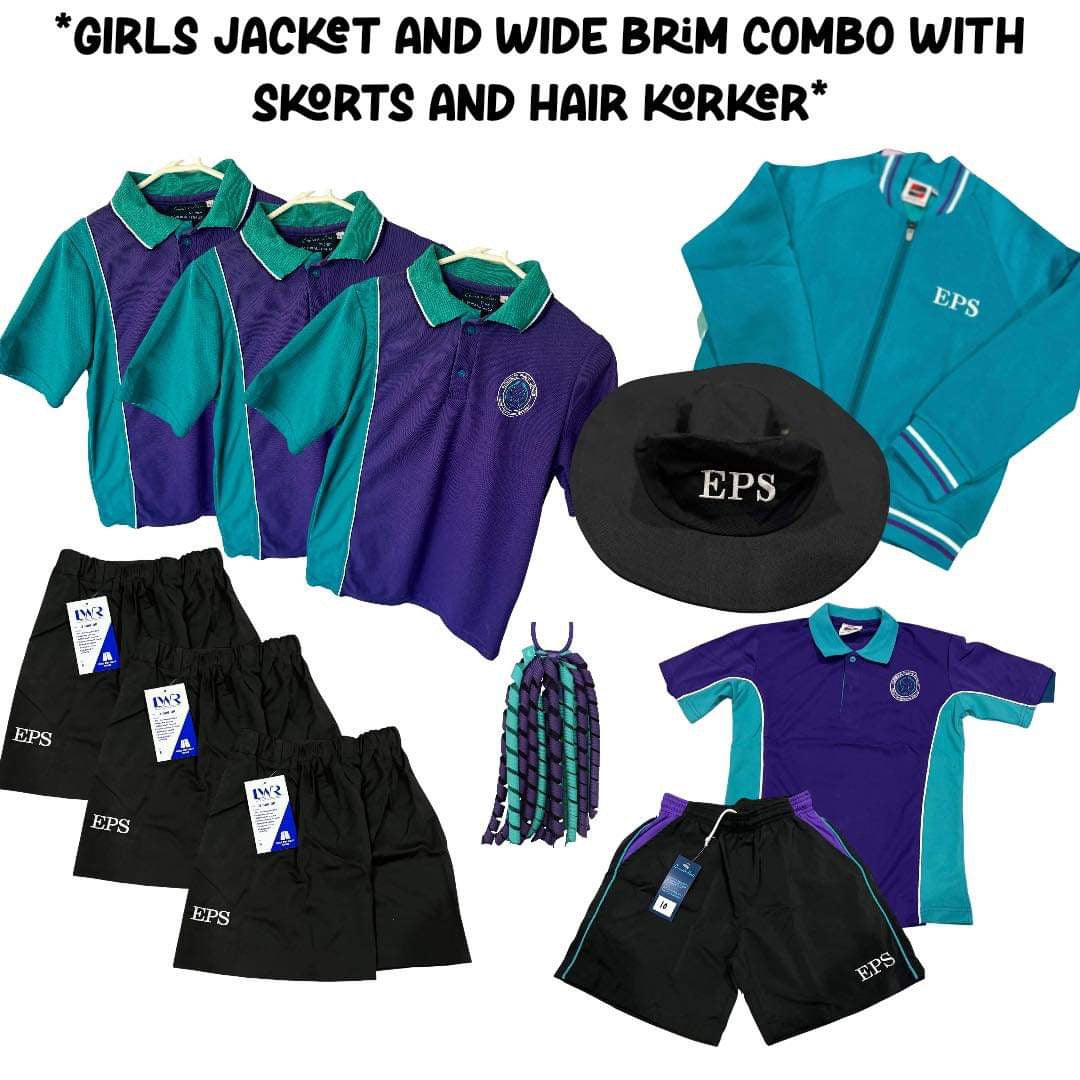 Girls Kindy Pack #3 Polo Shirt and Skorts, Sports Uniform, Hat and Jacket